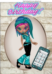 trendy girl with funky hair colour & mobile A4