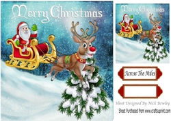 santa in his sleigh with rudolph 8x8