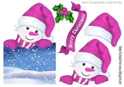 Lovely jolly snowman in pink over the edge