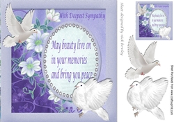 White Doves with lilac flowers with verse  on card front 8x8 (sympathy)