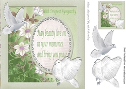 White Doves with green flowers with verse on card front 8x8 (sympathy)