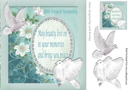White Doves with turq flowers with verse on card front 8x8 (sympathy)