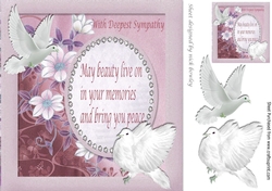 White Doves with pink flowers with verse on card front 8x8 (sympathy)