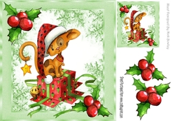 Cute Whimsical kitten with christmas present 8x8