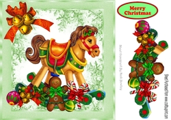 Lovely rocking horse with christmas baubles and bells 8x8