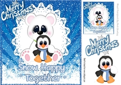 Snow Happy Together, cute polar bear & penguin 8x8 (blue)