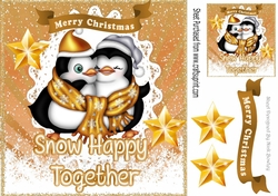 Cuddle Penguins snow happy together in gold snow frame 8x8