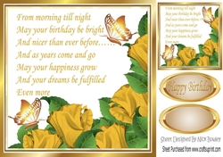 Pretty gold corner roses with verse & gold butterflies Card Front 8x8