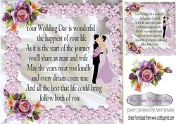 Happy Wedding Couple Card front with roses & verse 8x8