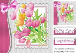 So Pretty! Painted pastel tulips with pink bow 8x8