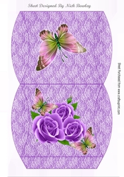 Pretty lilac roses with pink butterflies on lace pillow box