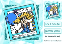 Friend Happy Birthday you old fart with balloons (turq stackers) 8x8
