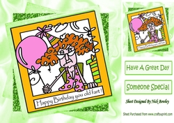 Friend Happy Birthday you old fart with balloons (green stackers) 8x8