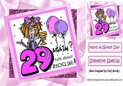 Birthday Girl! I am 29 Again, in pink stackers with wine 8x8