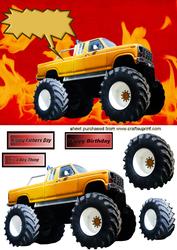 4x4 Yellow Monster Truck with Flames