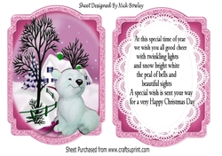 Cute little polar bear with snow scene pink bracket Card front/insert