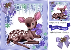 Cute Deer in purple bow with icicles 8x8
