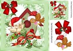 Cute little robins with bird house and bow 8x8