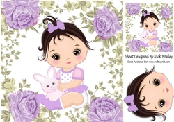 sweet baby girl with her bunny in lilac rose frame 8x8