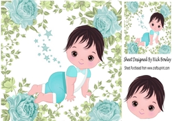 Crawling baby boy in turq rose frame 8x8