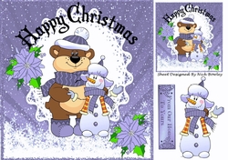 Best of Snow friends cute snowman with bear (purple poinsettias) 8x8