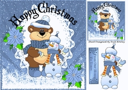 Best of Snow friends cute snowman with bear (blue) 8x8