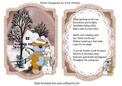 Christmas snow scene bear & snowman brown bracket card/verse
