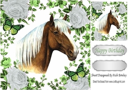 Pretty palomino Horse with silver roses & butterflies 8x8