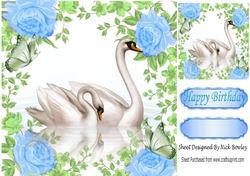 pretty swans with reflection in blue rose frame 8x8
