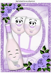 Lilac toony glases with with Lilac roses in sparkle frame A4