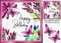 pink watercolour flowers with butterflies 8x8