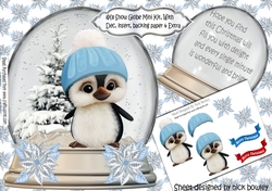 Cute little penguin in a hat in a snow globe with tree (blue) 8x8 Mini Kit
