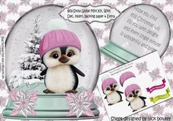Cute little penguin in a hat in a snow globe with tree (pink) 8x8 Mini Kit