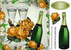 Gold Roses & Champagne in floral frame for Anniversary 8x8