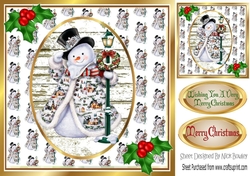 Jolly Snowman with holly 8x8