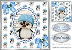Cute penguin in knitted hat with bows 8x8