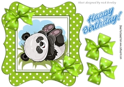 cute playful panda in lime green polkadot frame