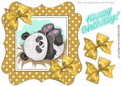 cute playful panda in gold polkadot frame