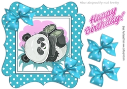 cute playful panda in turq polkadot frame