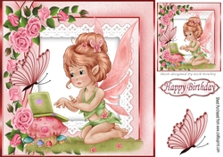 Faerie with her laptop & butterfly with roses 8x8
