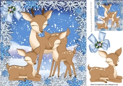 Lovely family of reindeers in the snow with bow 8x8