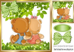 Cute pair of teddy bears having a cuddle 8x8