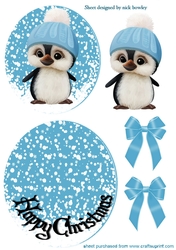 Cute pengy in blue bobble hat rocker card