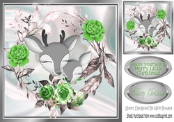 pretty deers with roses & green bow 8x8