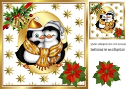 Cuddle up gold penguins in gold star 8x8 frame