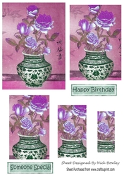 pretty chinese vase with flowers with pyramids (purple)