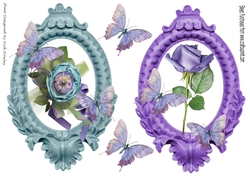 Two pretty ornate card fronts with lilac and purple flowers