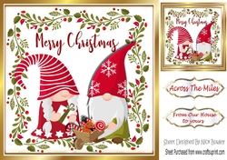  pair of christmas gnomes in holly frame  8x8