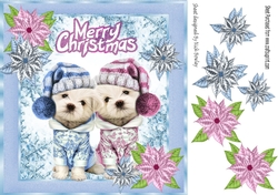 cute pair of puppies in pink and blue with snowflakes 8x8