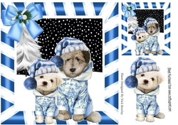 Furry Friends, cute dogs in the snow in blue 8x8